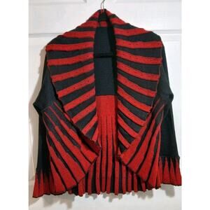 ANGEL by Sabri Ozel Black & Red Wool Blend Open Cardigan Sweater Holidays Large